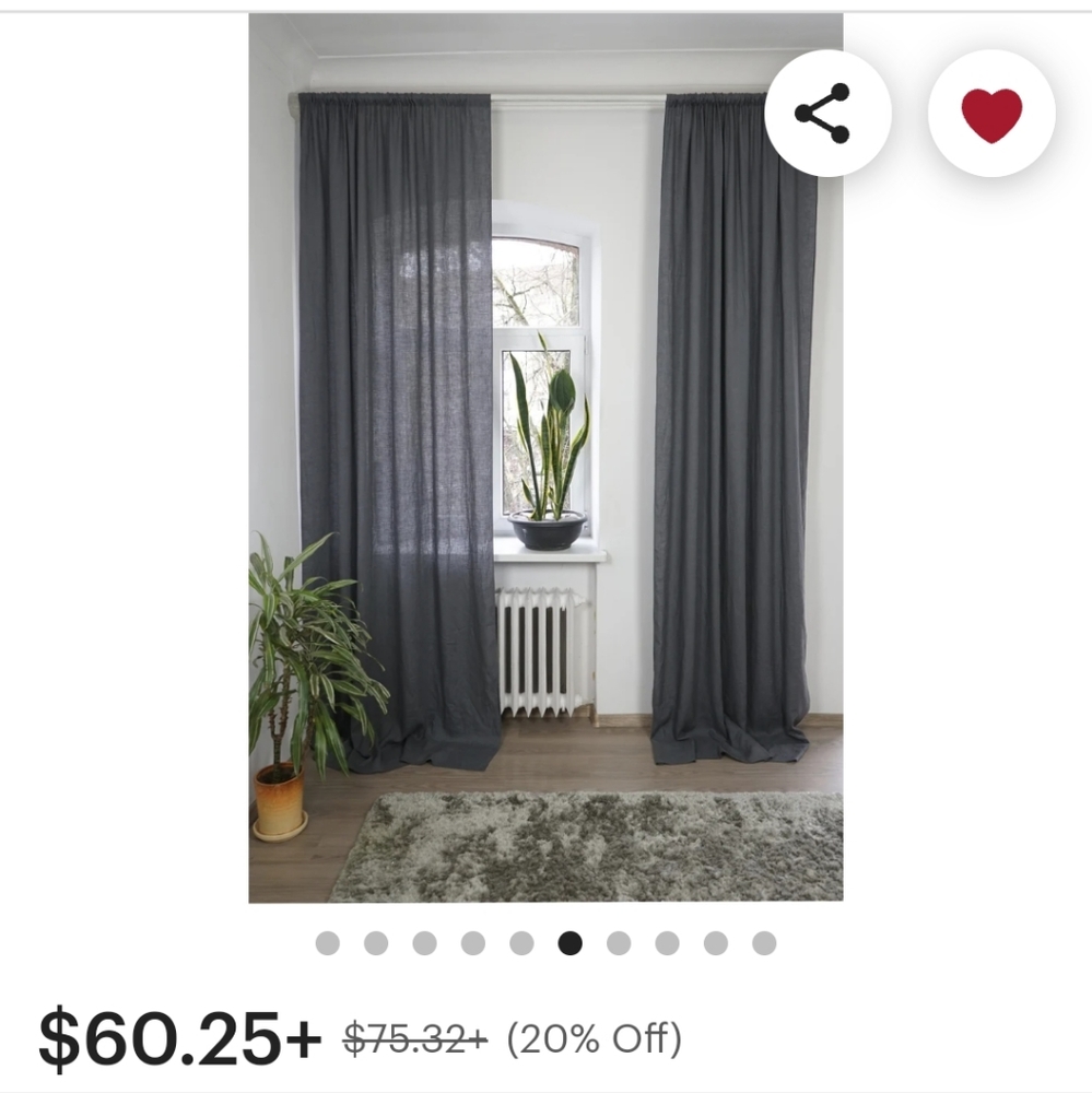 Pair of handmade grey linen curtains NWT